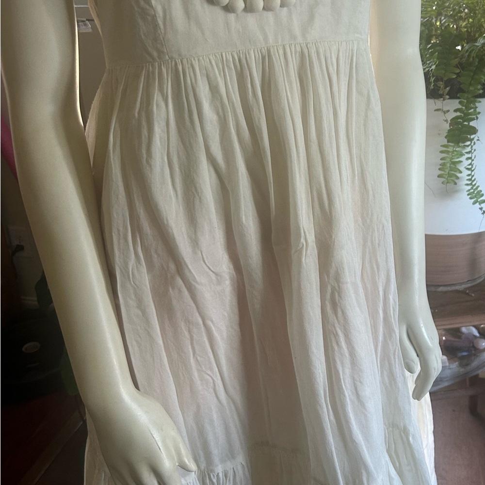 Cream Sleeveless Gathered Midi Dress